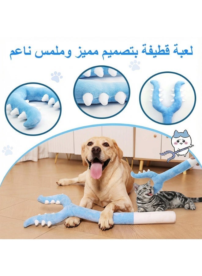 LAPET Plush Cat Wand Toy with Clamp Design - Novelty Interactive Teaser Stick for Indoor Cats, Soft Cotton Pet Play Toy, Fun Pet Gag Gift Small Medium Puppies Kittens Dogs (Blue) - Image 3